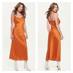 GUESS Eco Akilina Orange White Polka Dot Midi Slip Dress Small NWT
